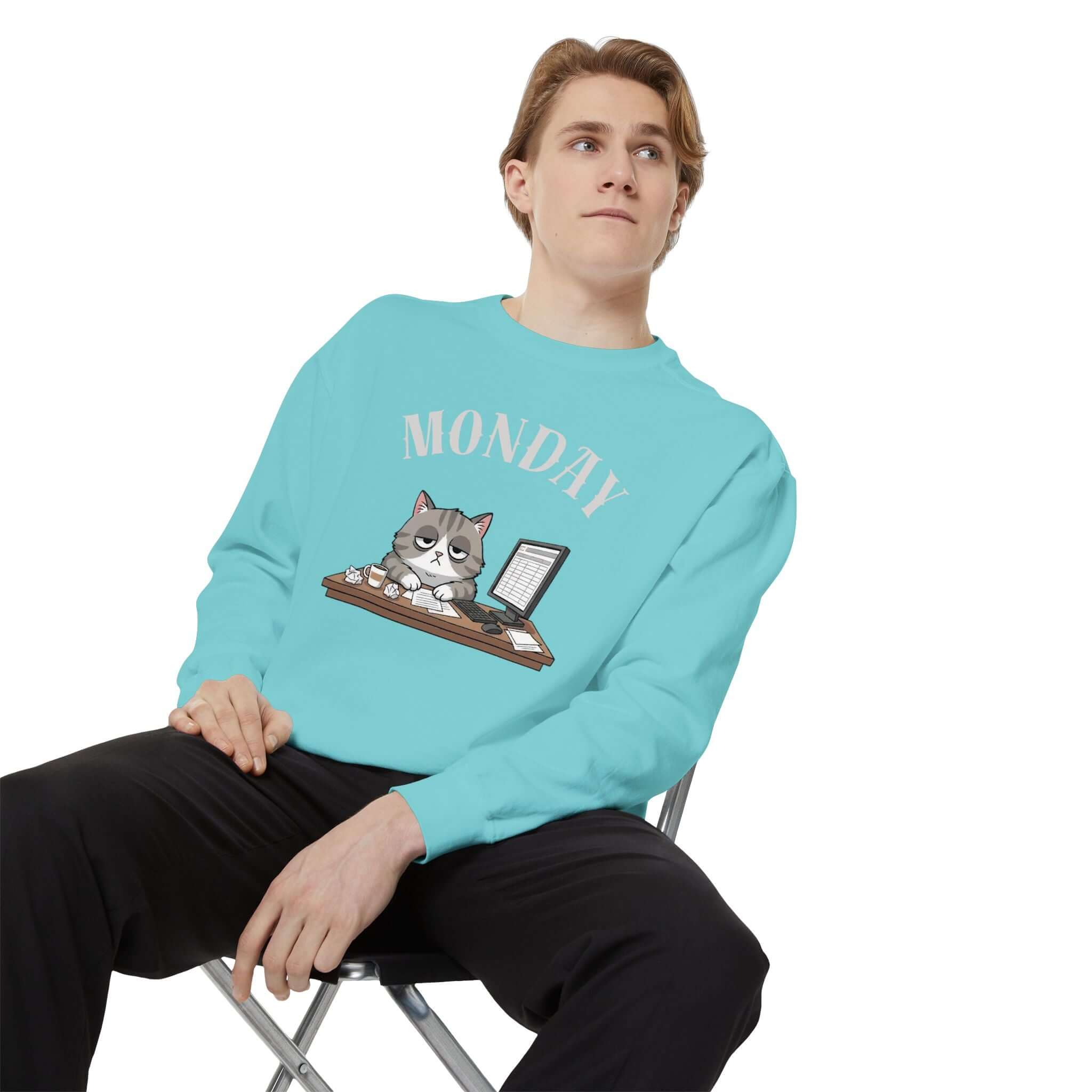 Monday Cat Face Unisex Crewneck Sweatshirt in Cheerful Colors