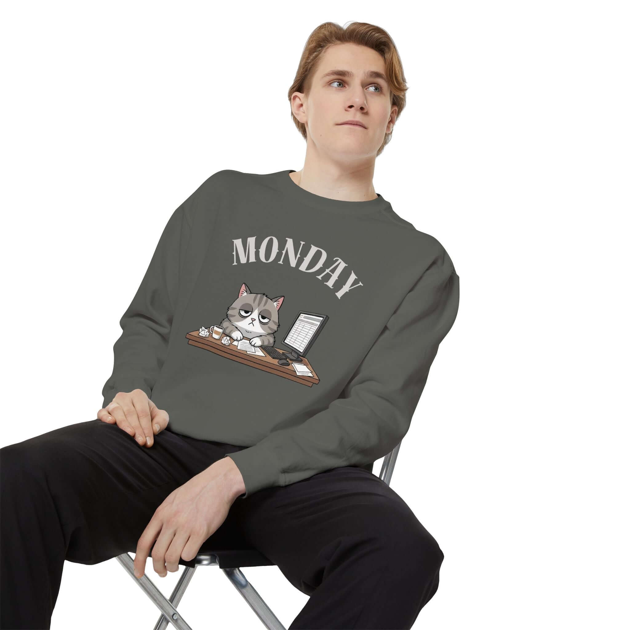 Monday Cat Face Unisex Crewneck Sweatshirt in Cheerful Colors