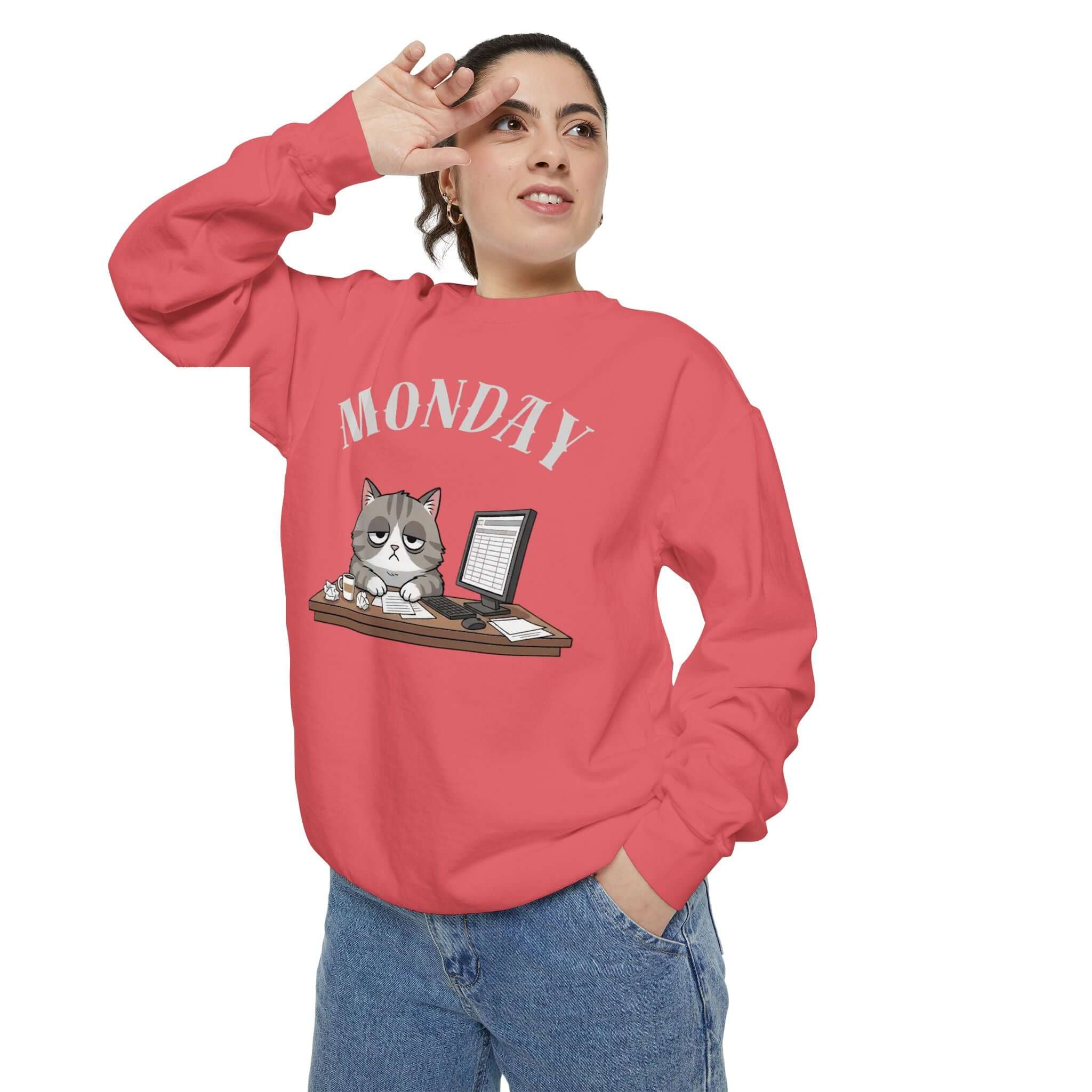 Monday Cat Face Unisex Crewneck Sweatshirt in Cheerful Colors