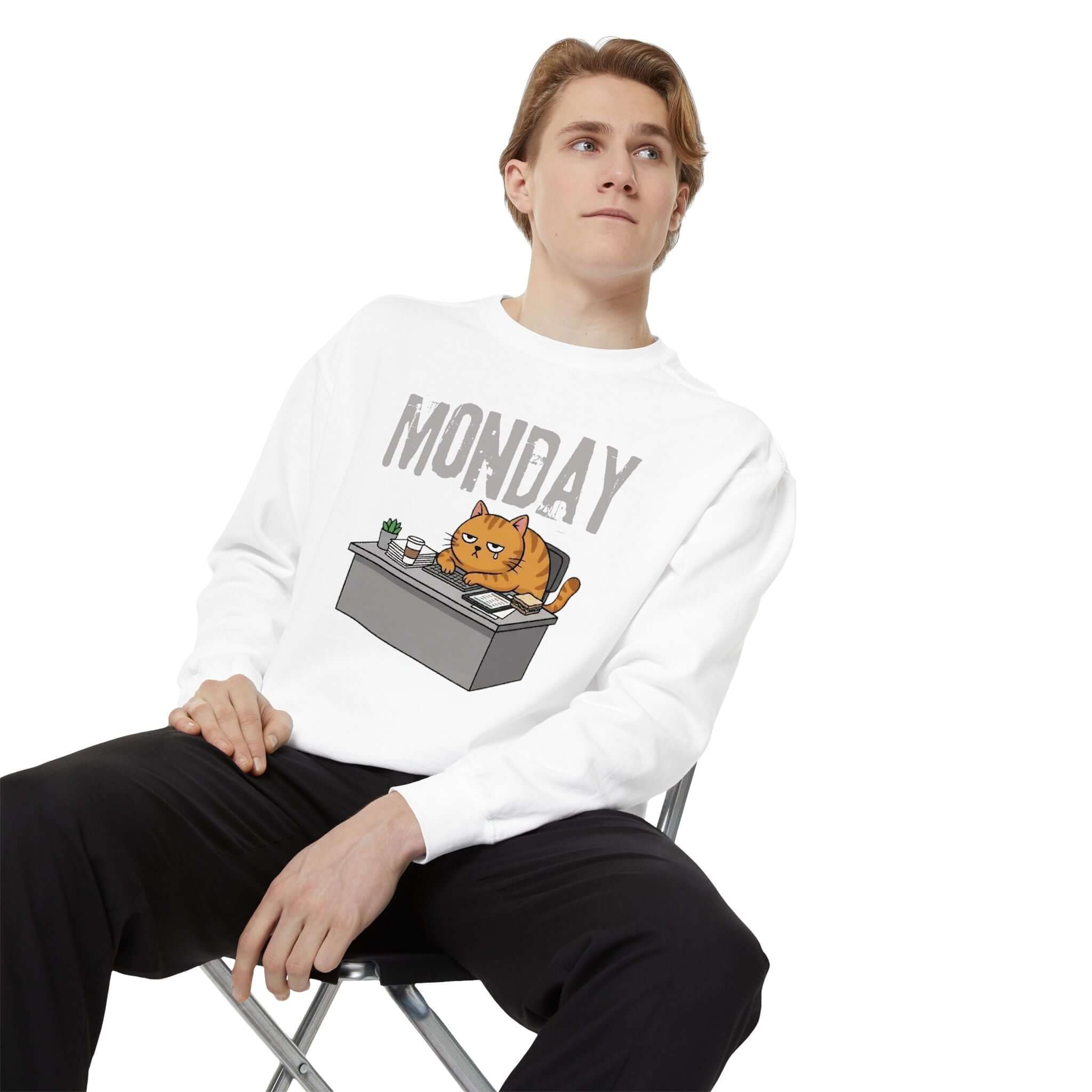 Cat Face Monday Unisex Crewneck Sweatshirt in Relaxed Fit