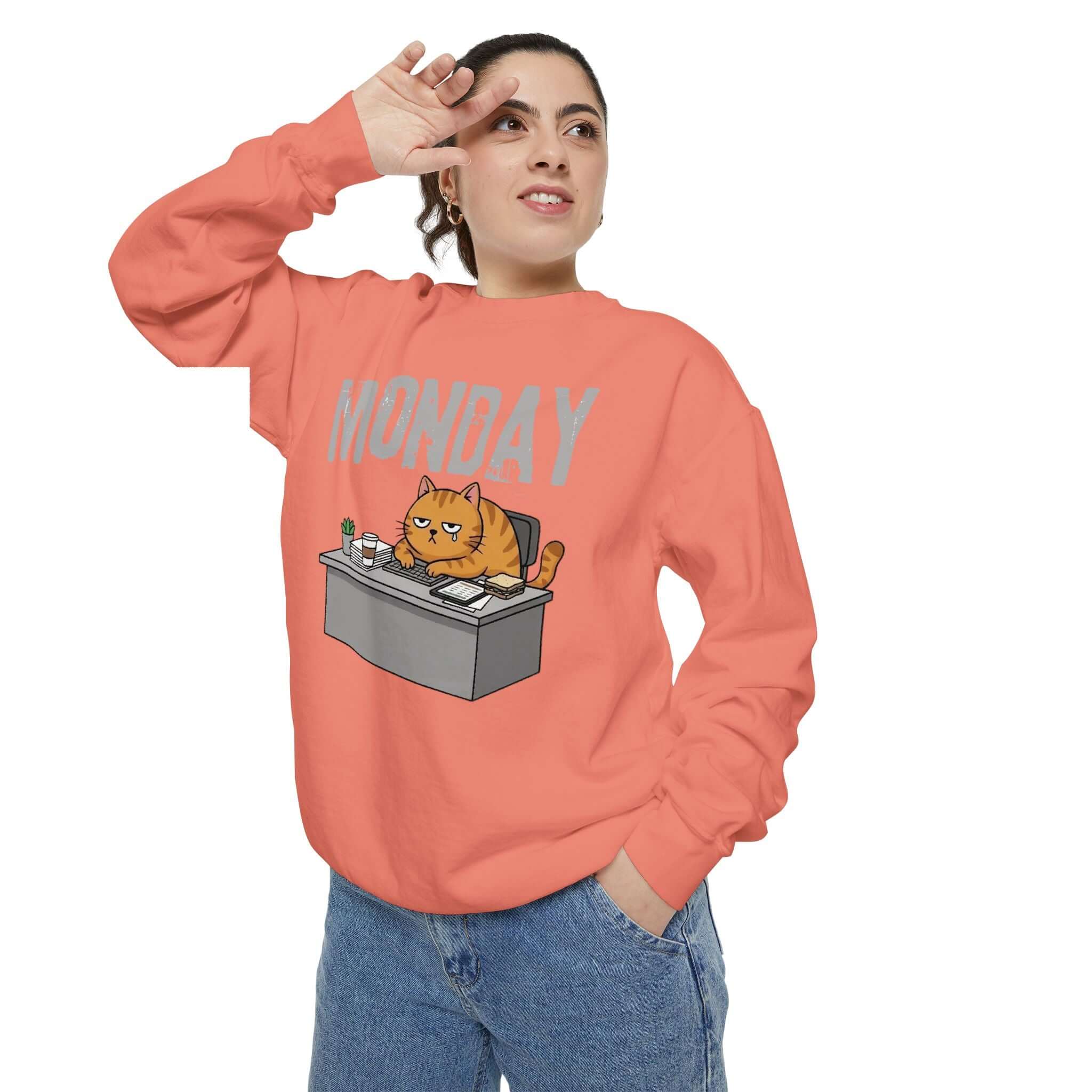 Cat Face Monday Unisex Crewneck Sweatshirt in Relaxed Fit