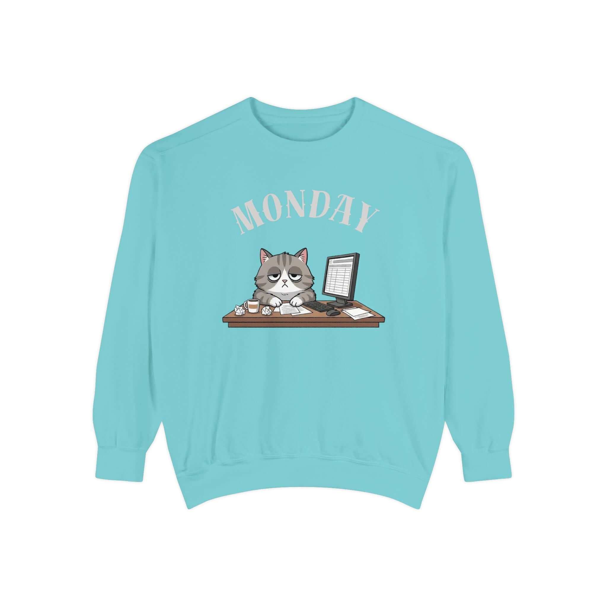 Monday Cat Face Unisex Crewneck Sweatshirt in Cheerful Colors