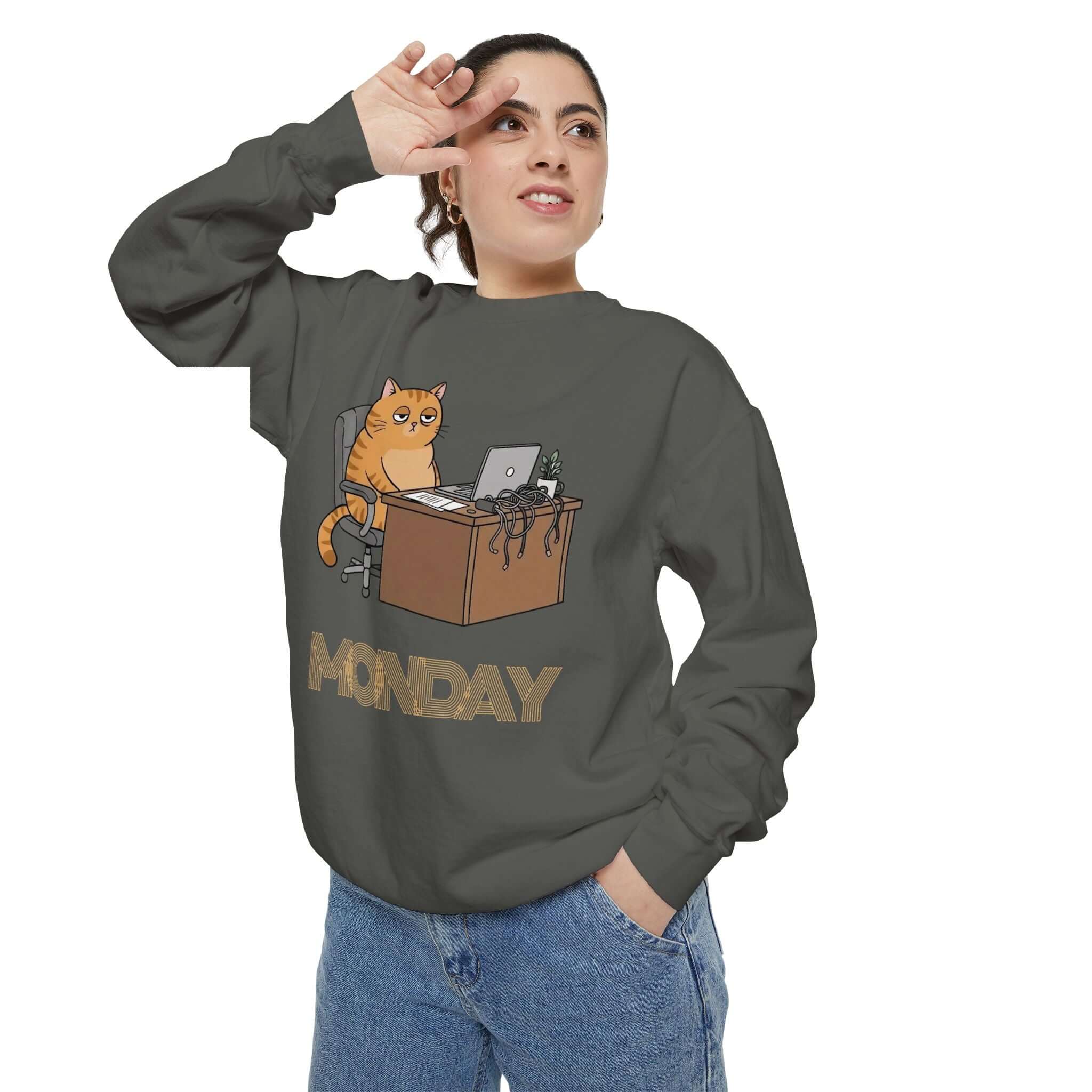 Cat Face Monday Unisex Crewneck Sweatshirt - Soft and Relaxed