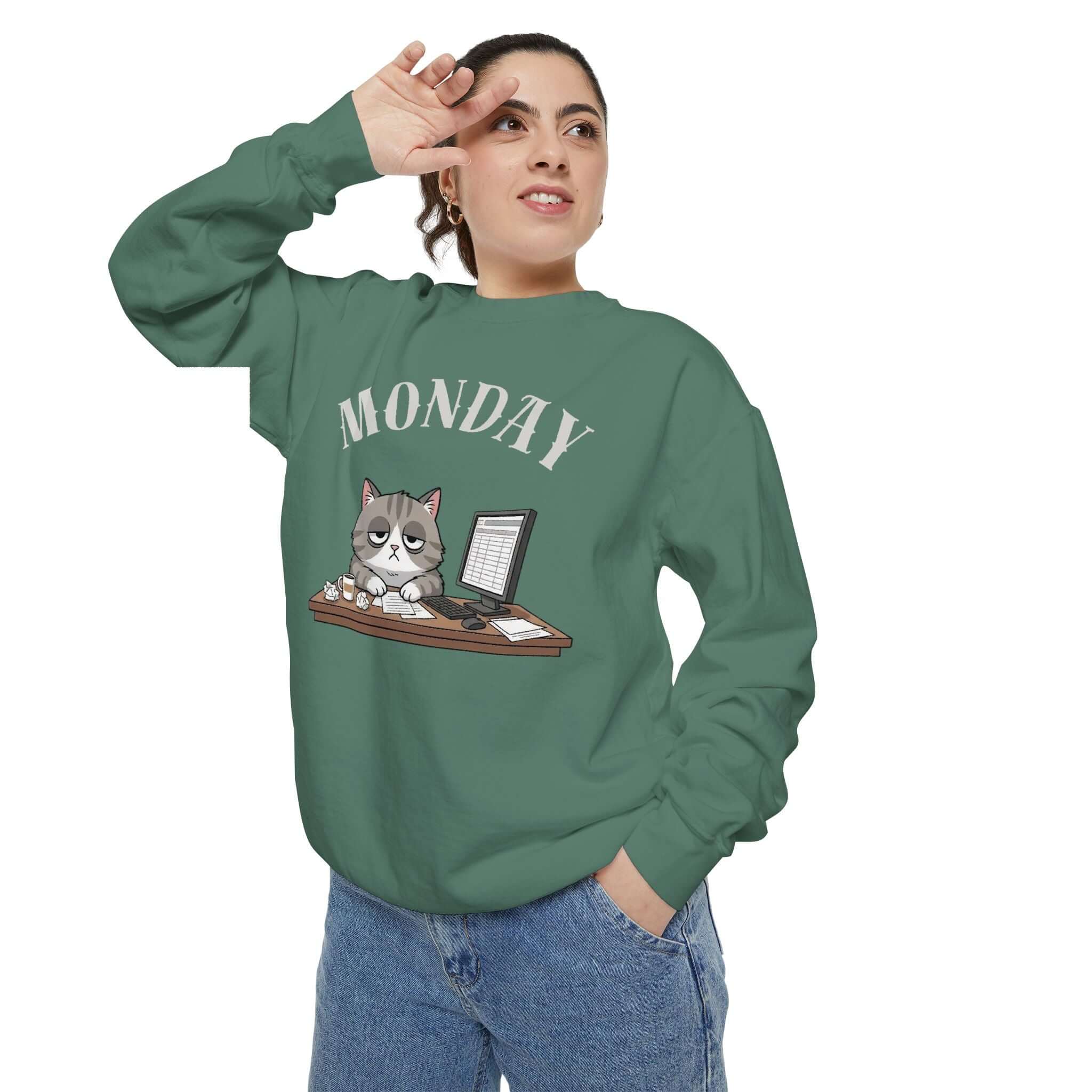 Monday Cat Face Unisex Crewneck Sweatshirt in Cheerful Colors
