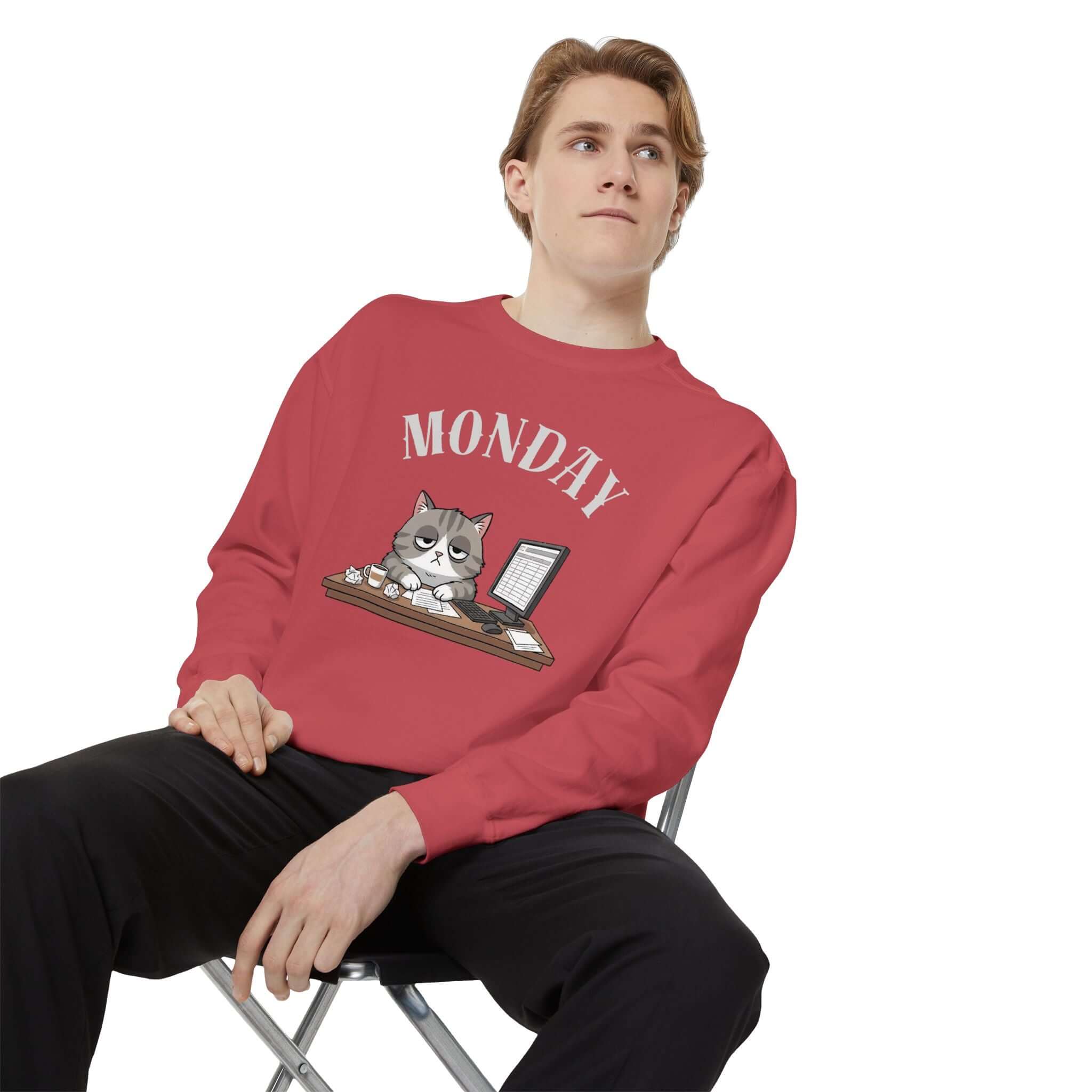 Monday Cat Face Unisex Crewneck Sweatshirt in Cheerful Colors