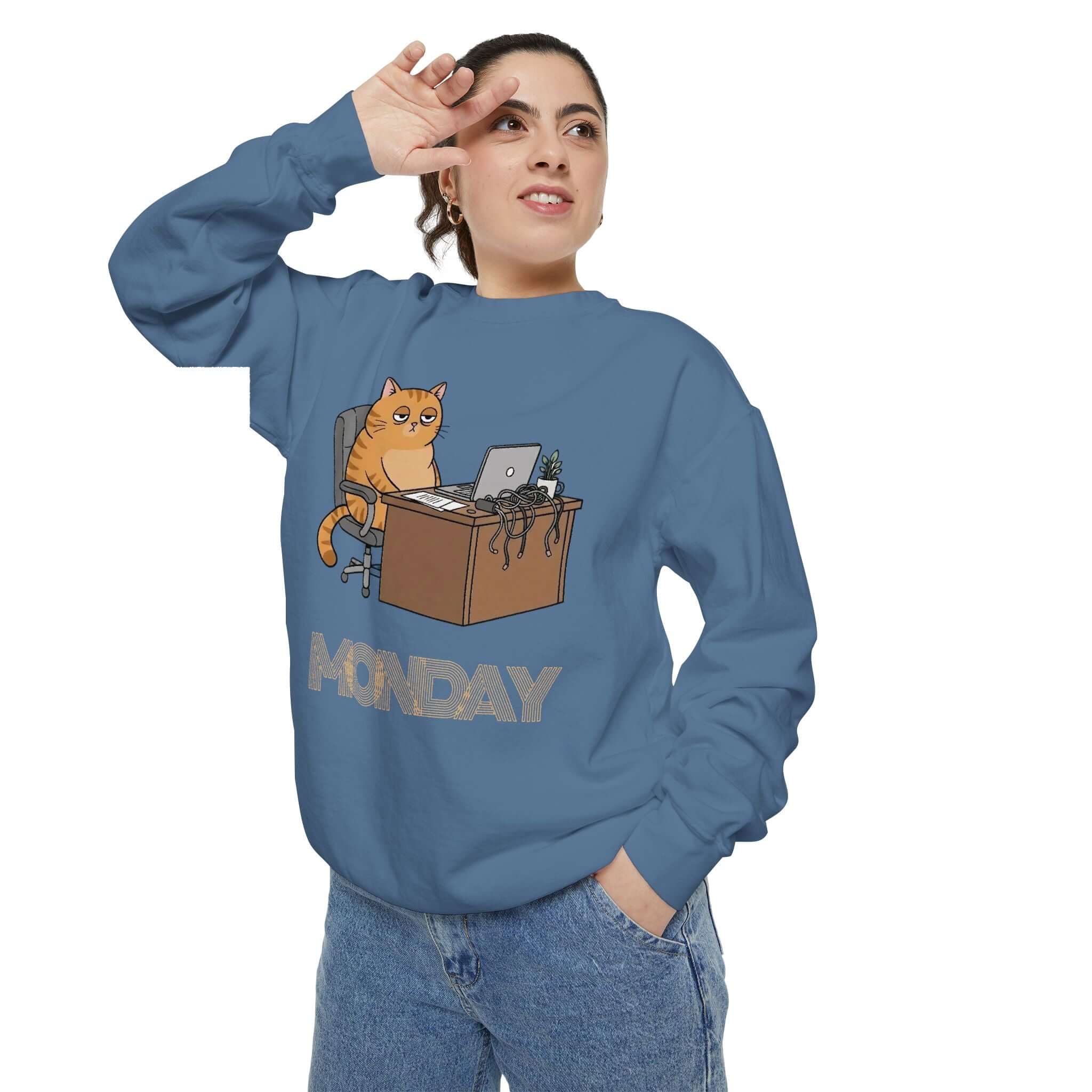 Cat Face Monday Unisex Crewneck Sweatshirt - Soft and Relaxed