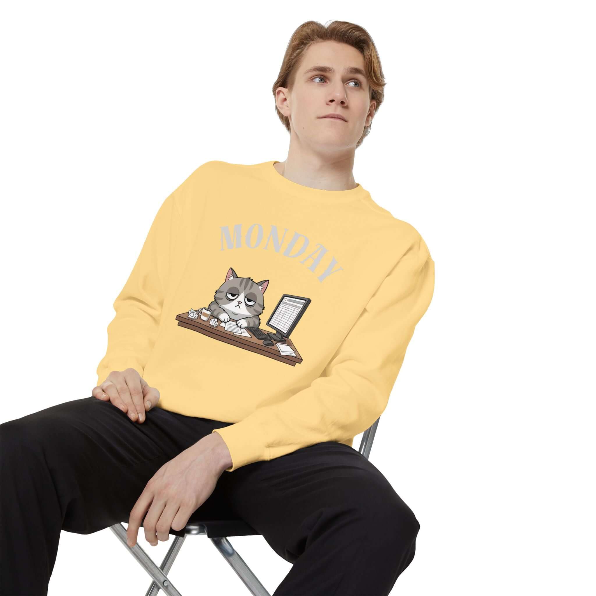 Monday Cat Face Unisex Crewneck Sweatshirt in Cheerful Colors