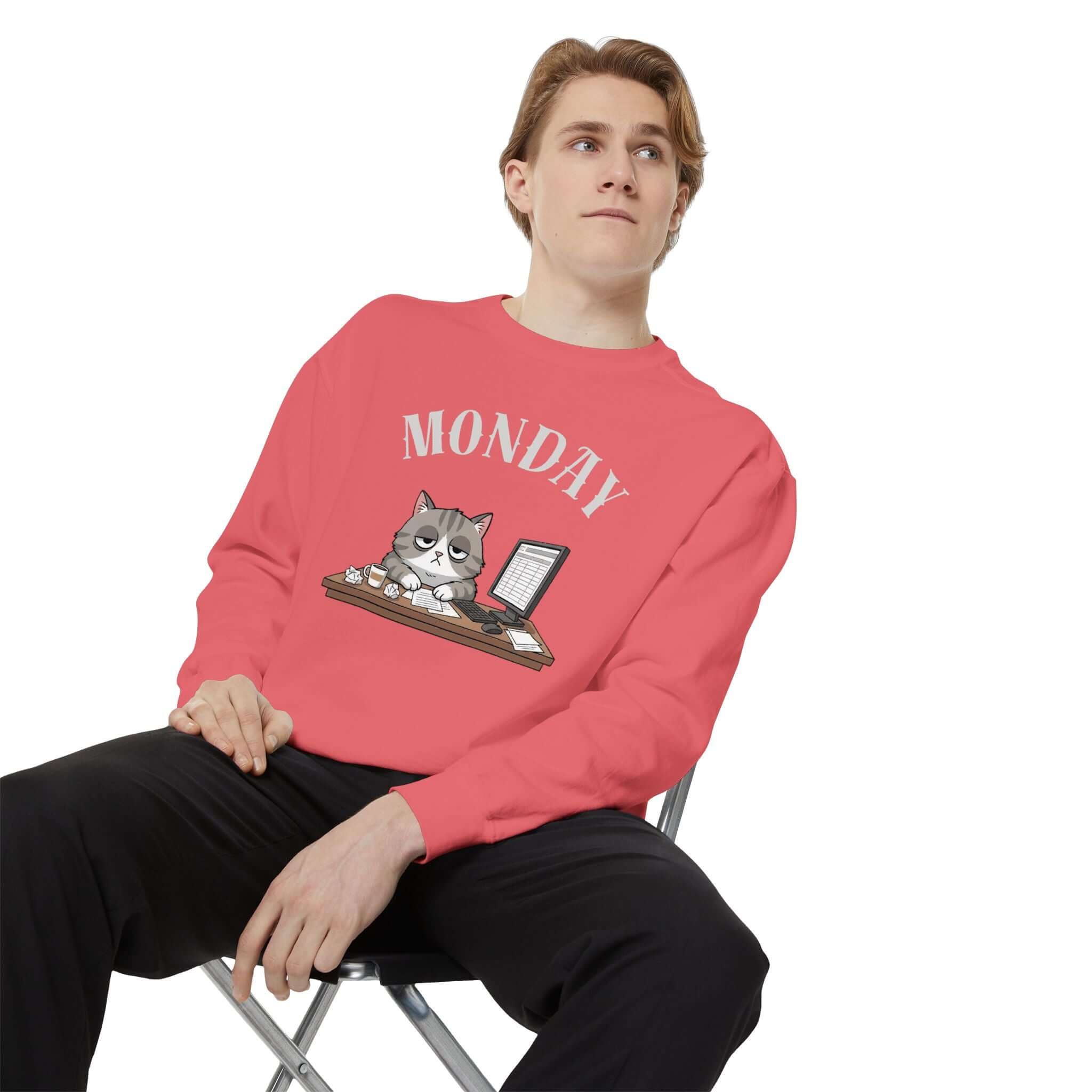 Monday Cat Face Unisex Crewneck Sweatshirt in Cheerful Colors