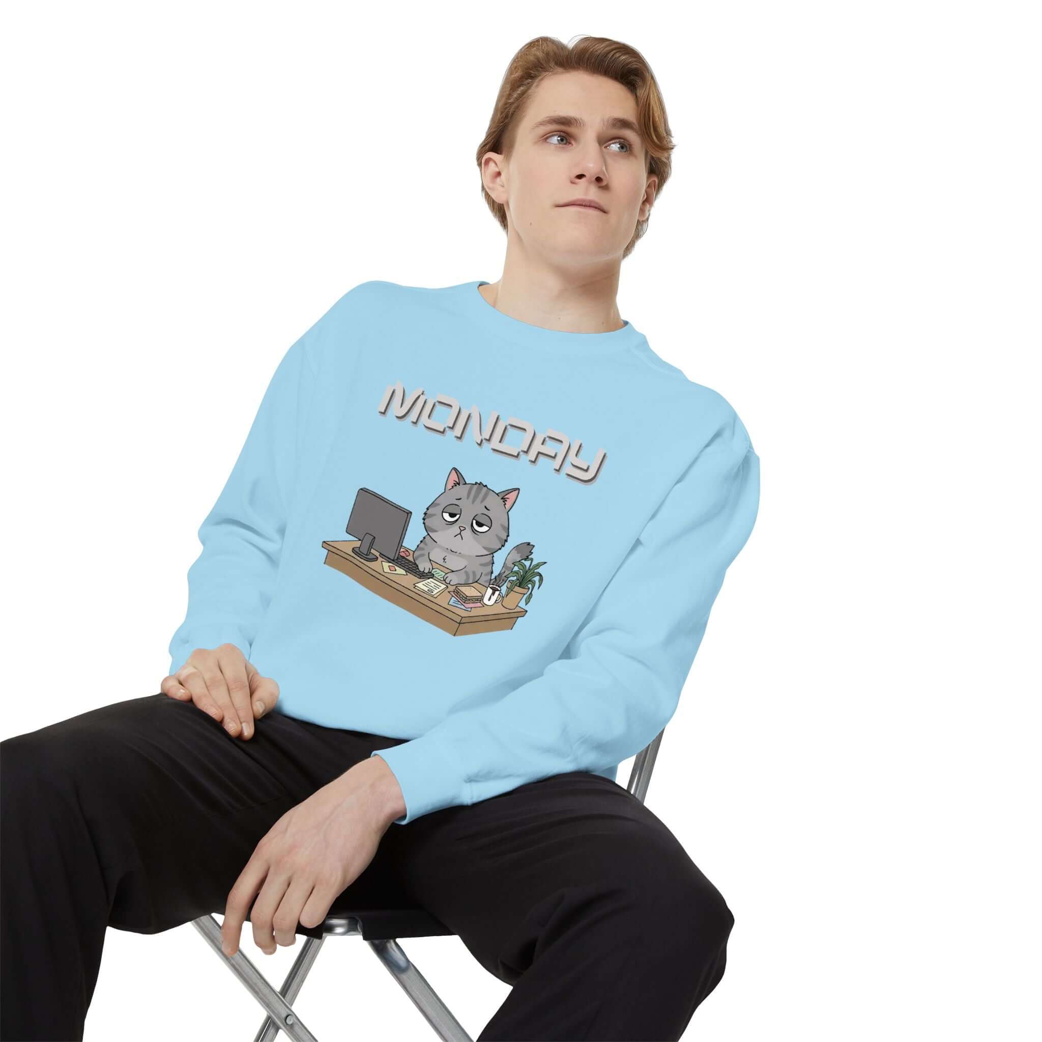 Cat Stares Monday Unisex Crewneck Sweatshirt