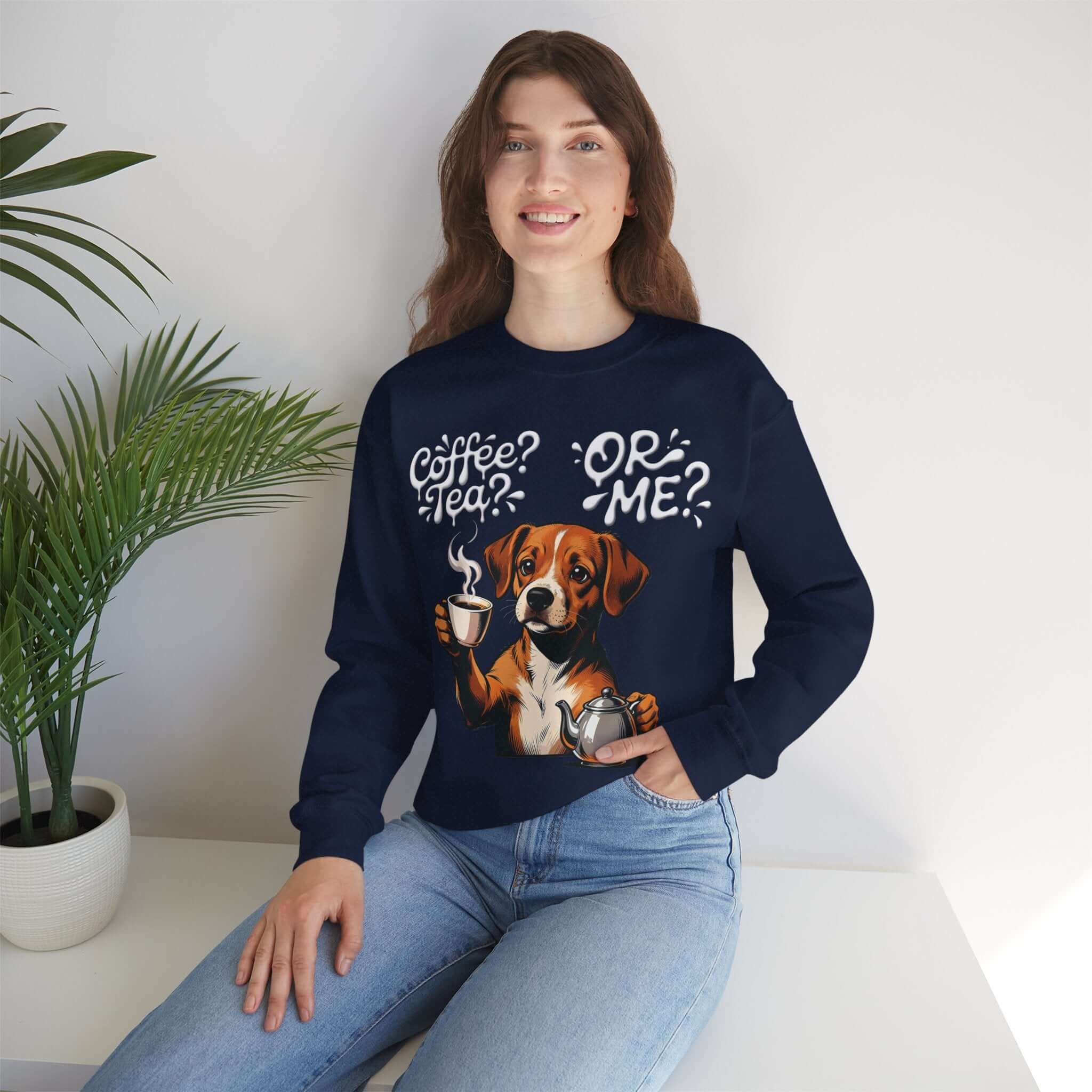 Dog Graphic Unisex Crewneck Sweatshirt - Cozy Coffee Tea Theme