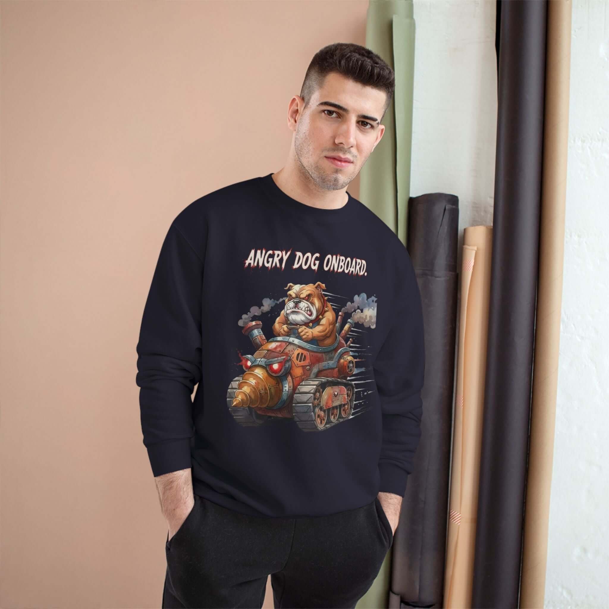 Vintage Angry Dog Graphic Crewneck Sweatshirt for Outlaw Gamers