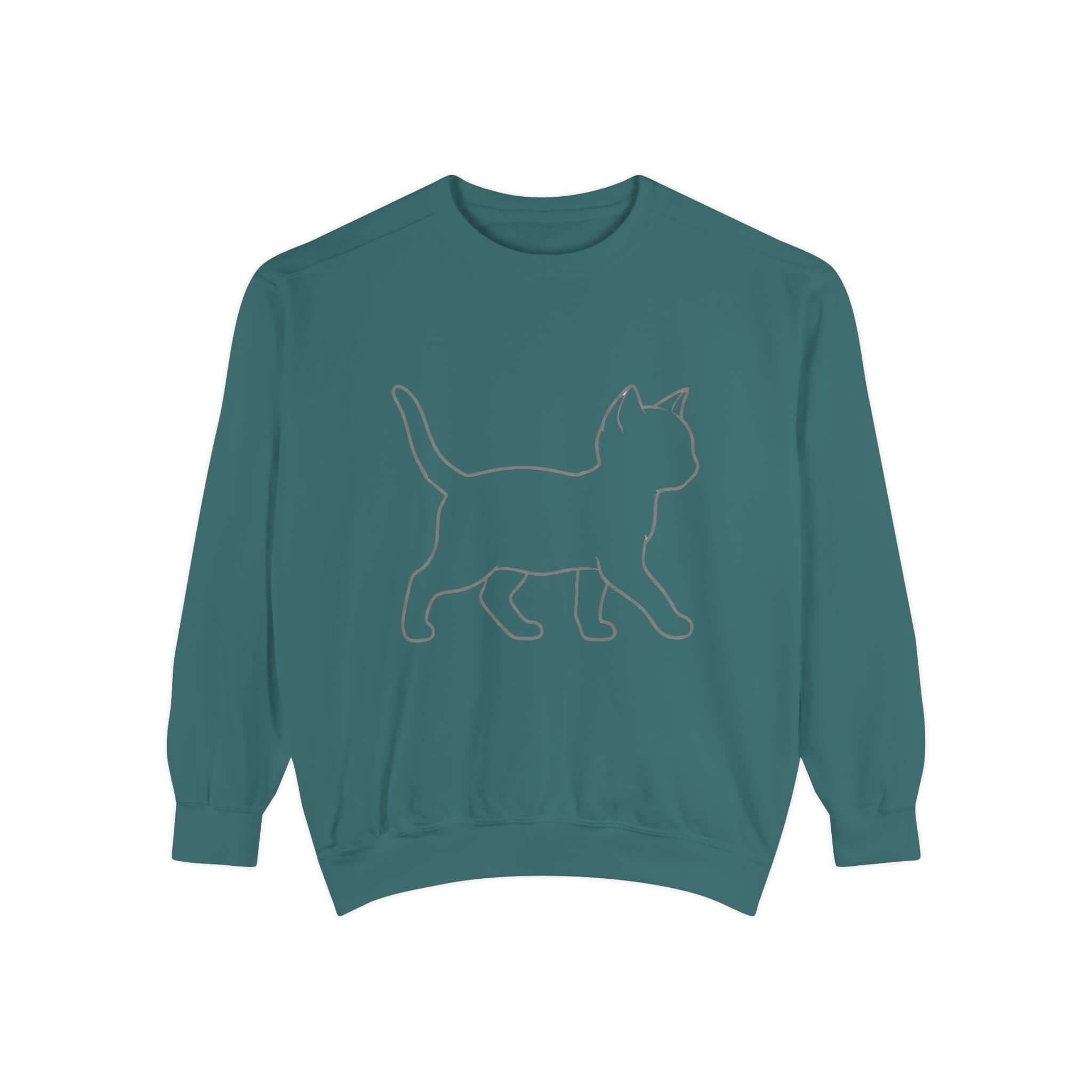 Cozy Cat Shadow Graphic Casual Crewneck Sweatshirt