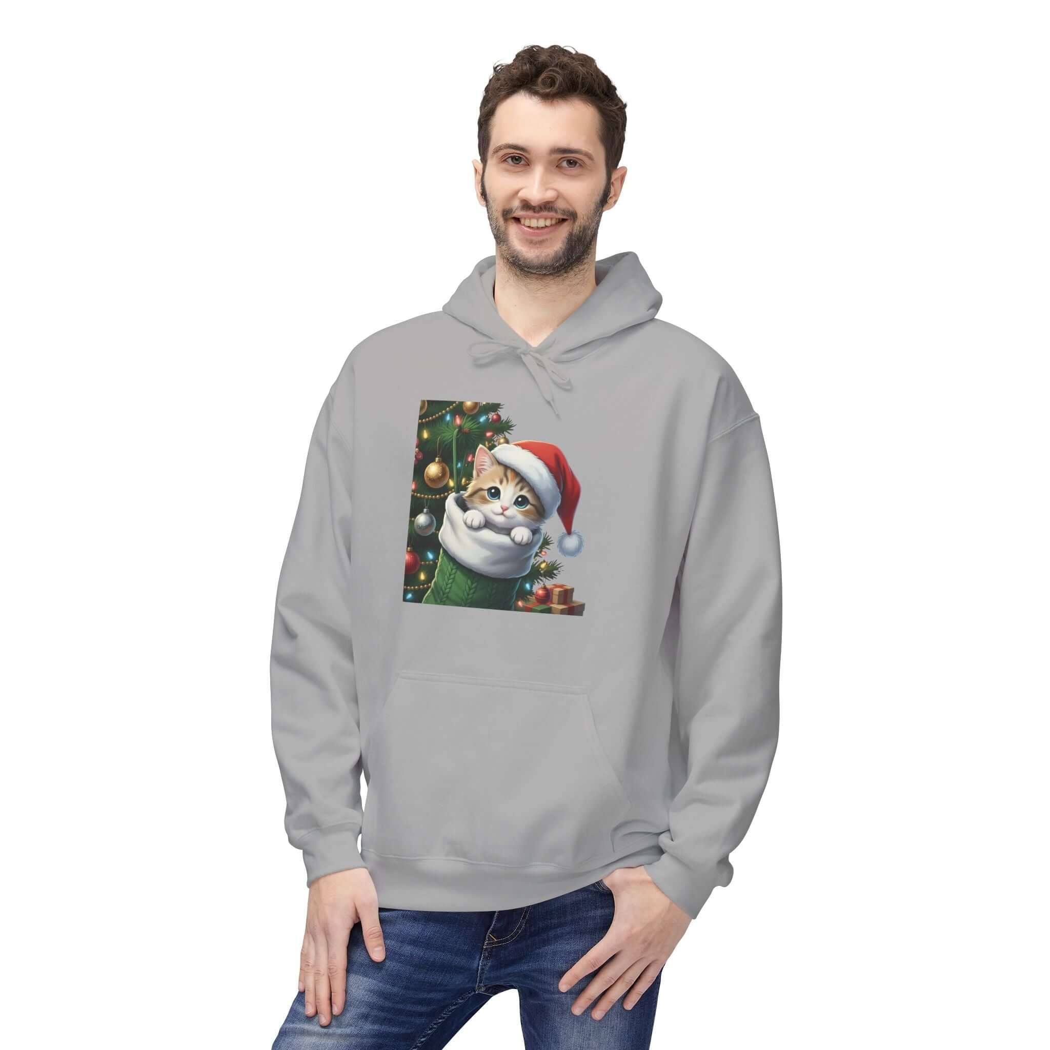 Cute Kitten Christmas Stocking Unisex Fleece Hoodie