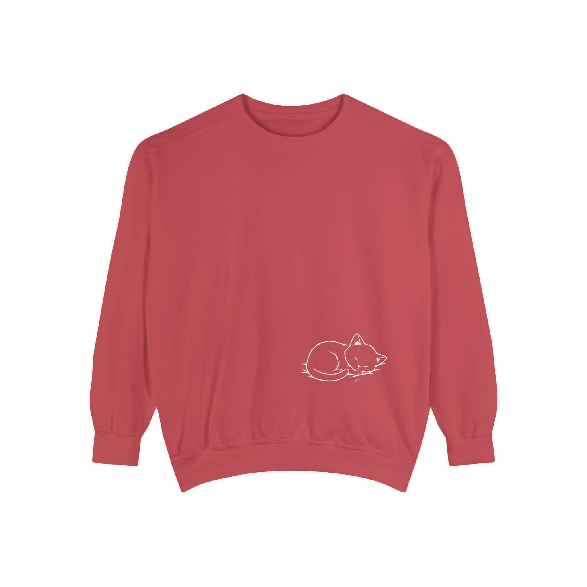 Graphic Cat Print Unisex Crewneck Sweatshirt in White