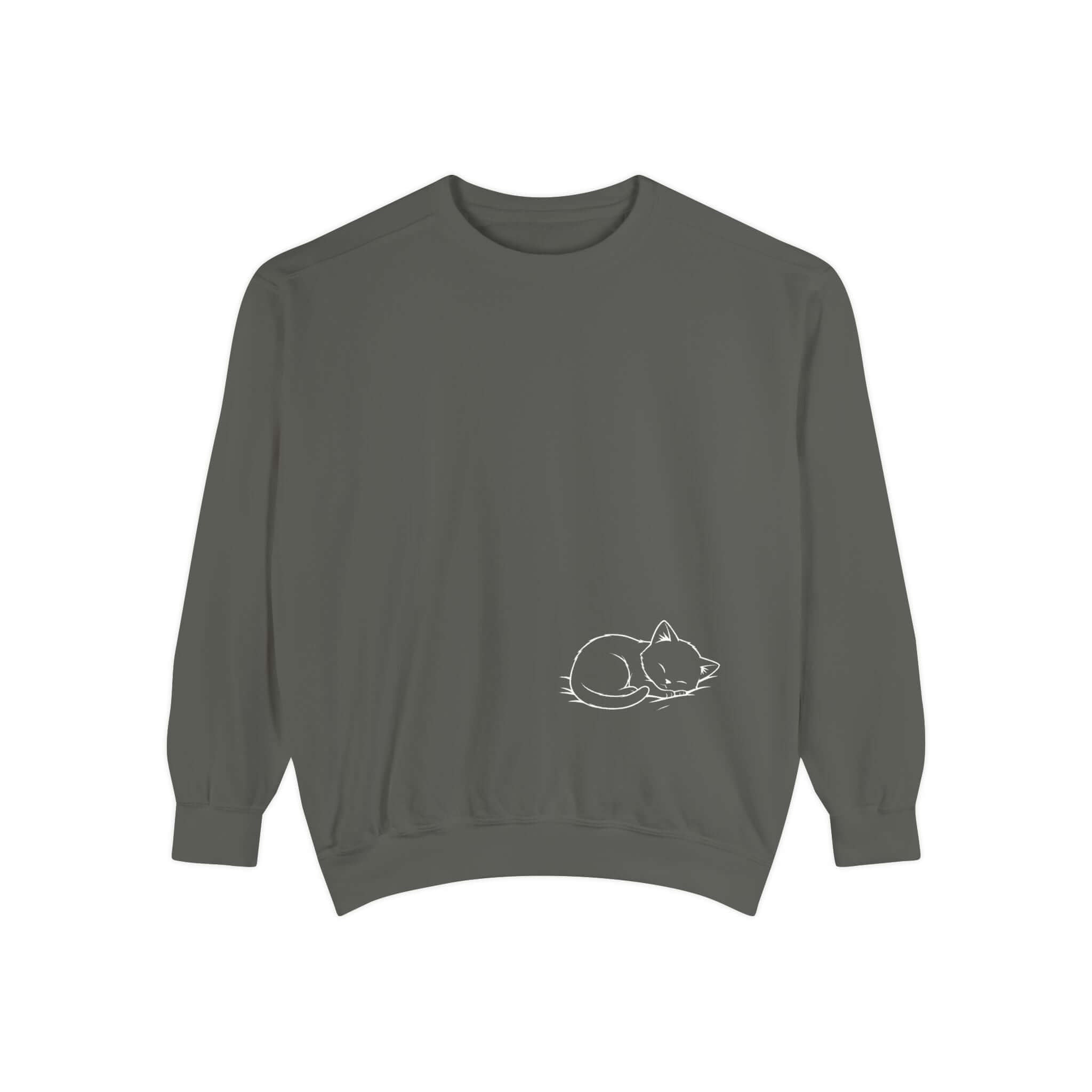 Graphic Cat Print Unisex Crewneck Sweatshirt in White