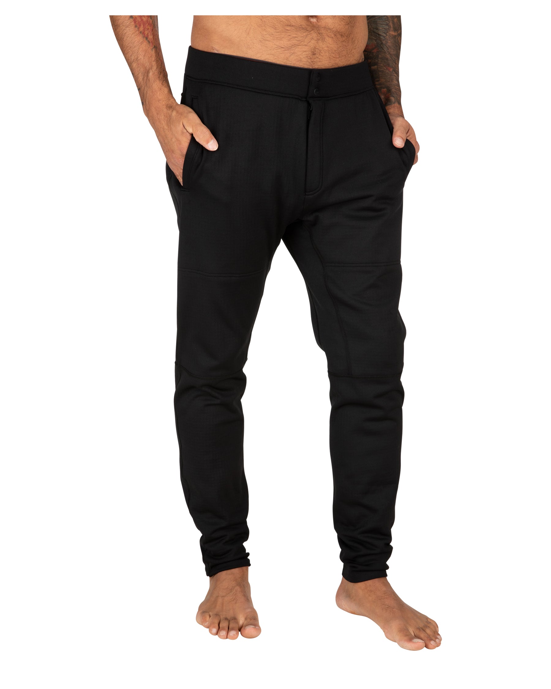 Mens Black Thermal Grid-Fleece Midlayer Bottom