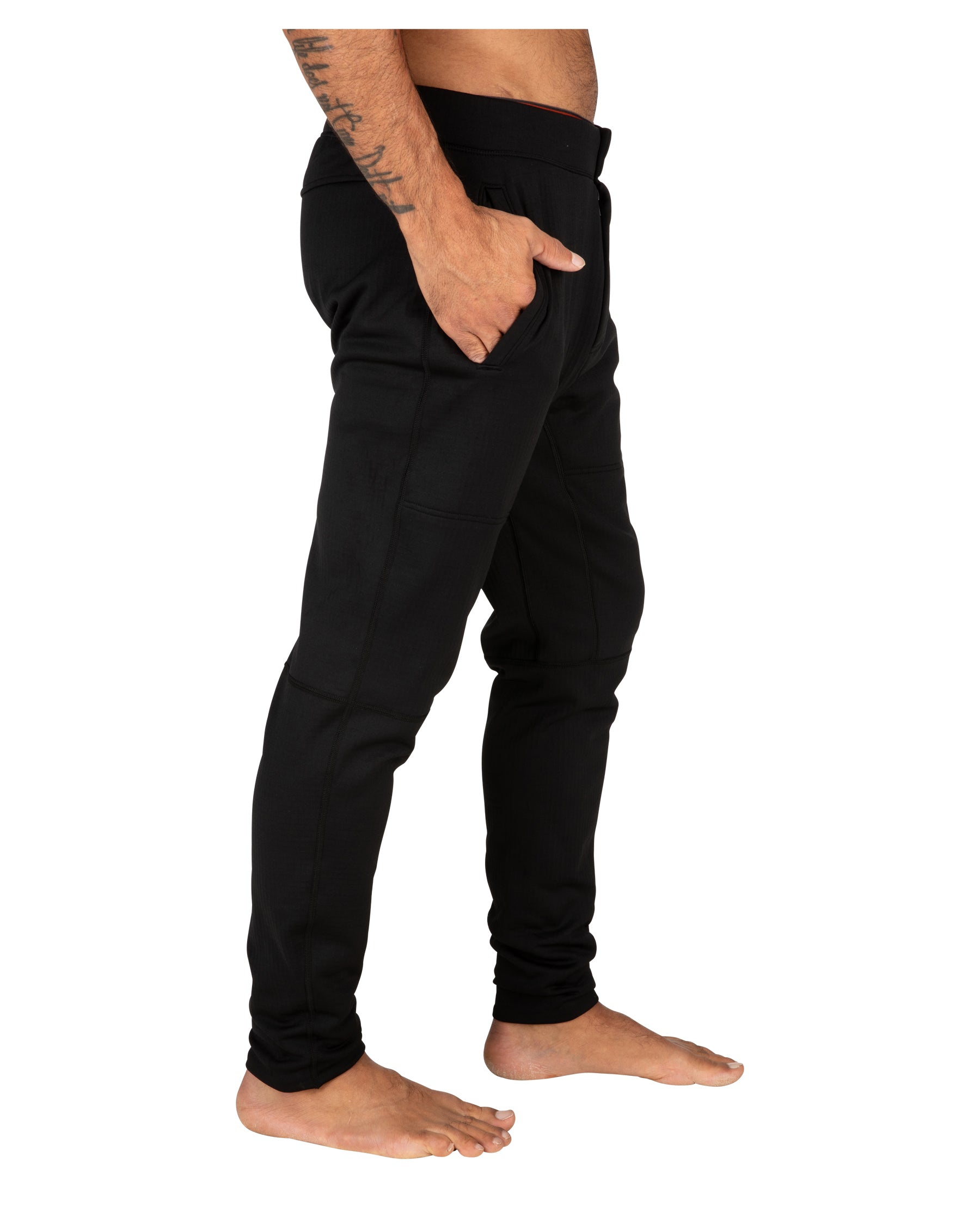 Mens Black Thermal Grid-Fleece Midlayer Bottom