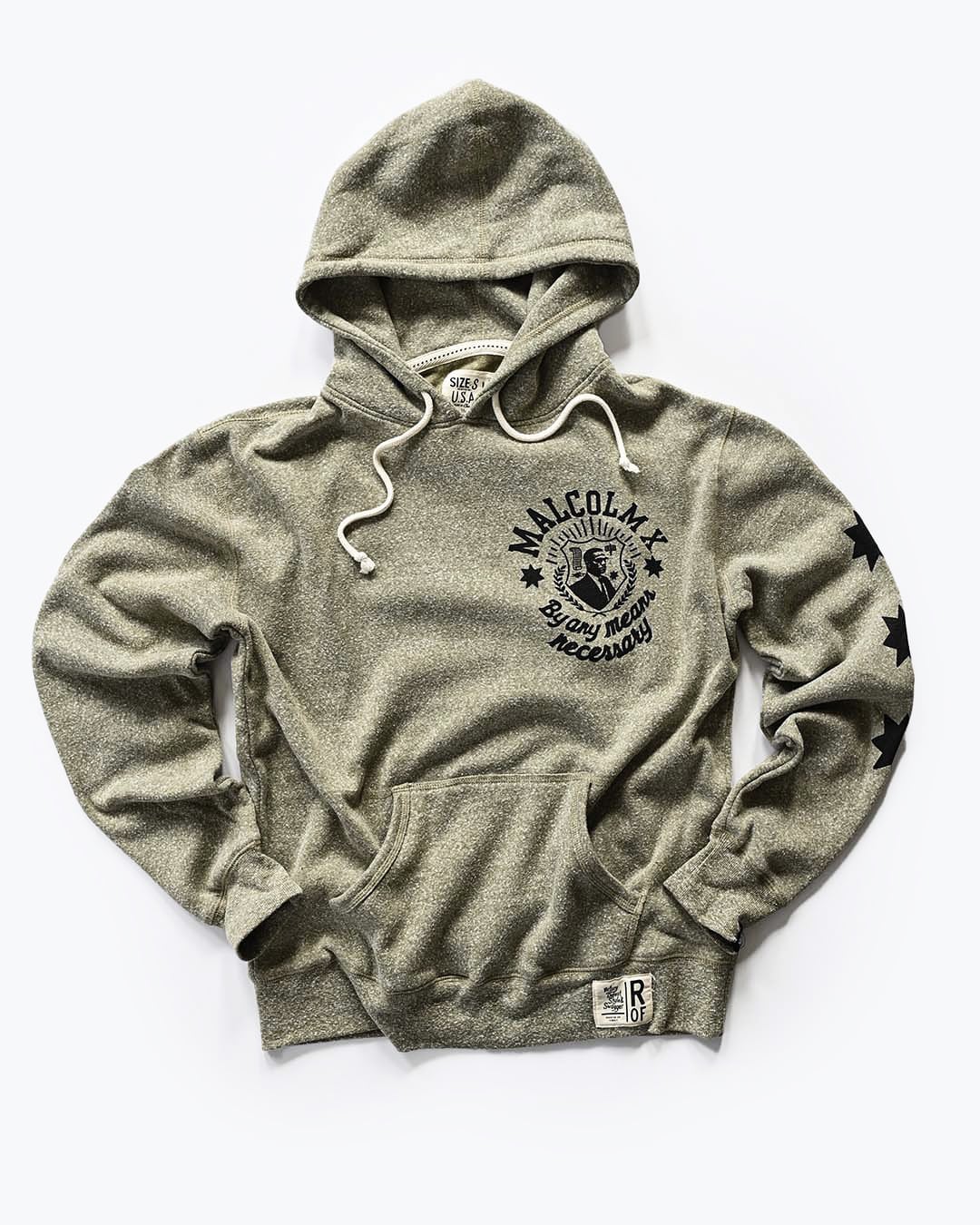 Malcolm X Olive Pullover Hoody - Vintage Look and Feel