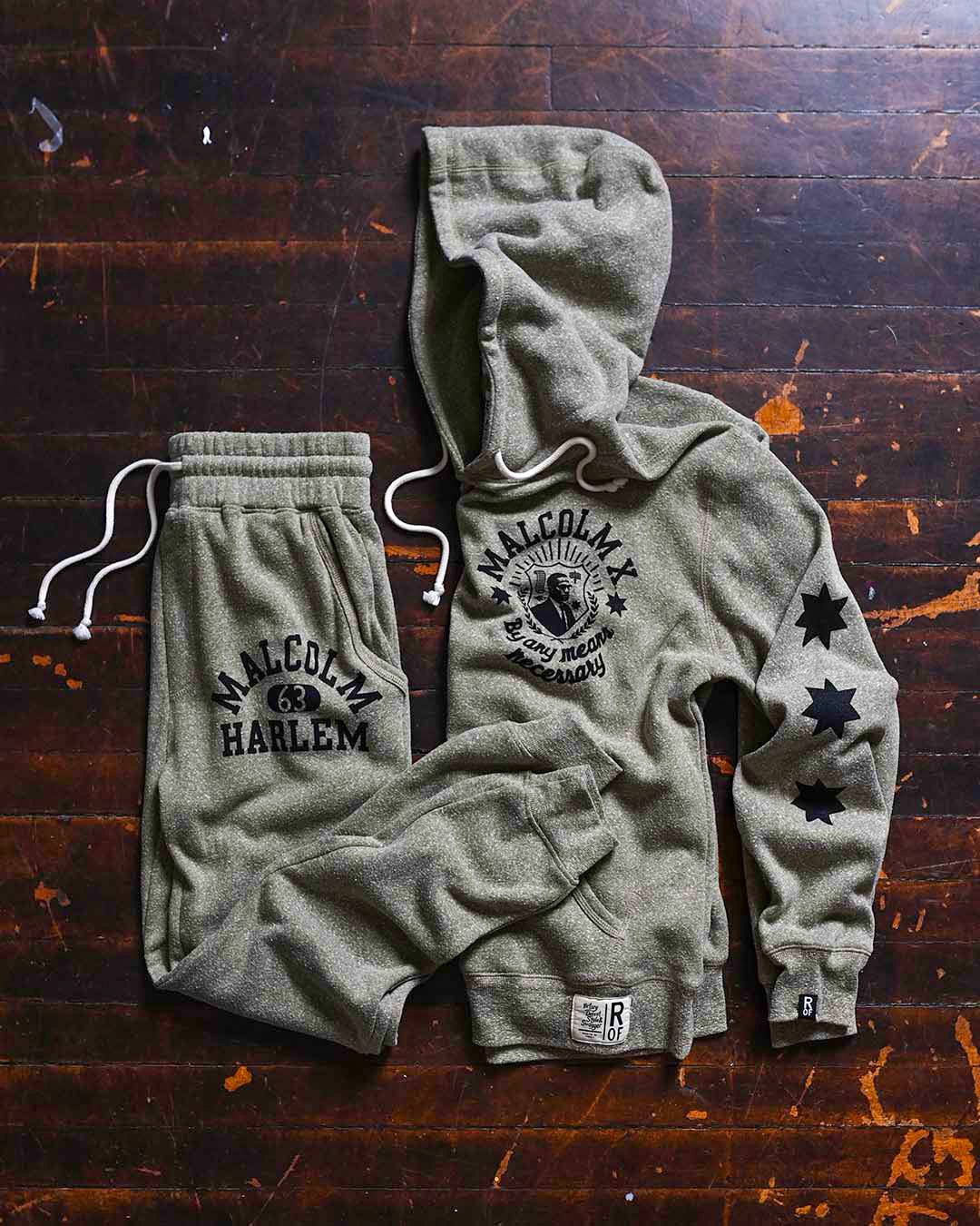 Malcolm X Olive Pullover Hoody - Vintage Look and Feel