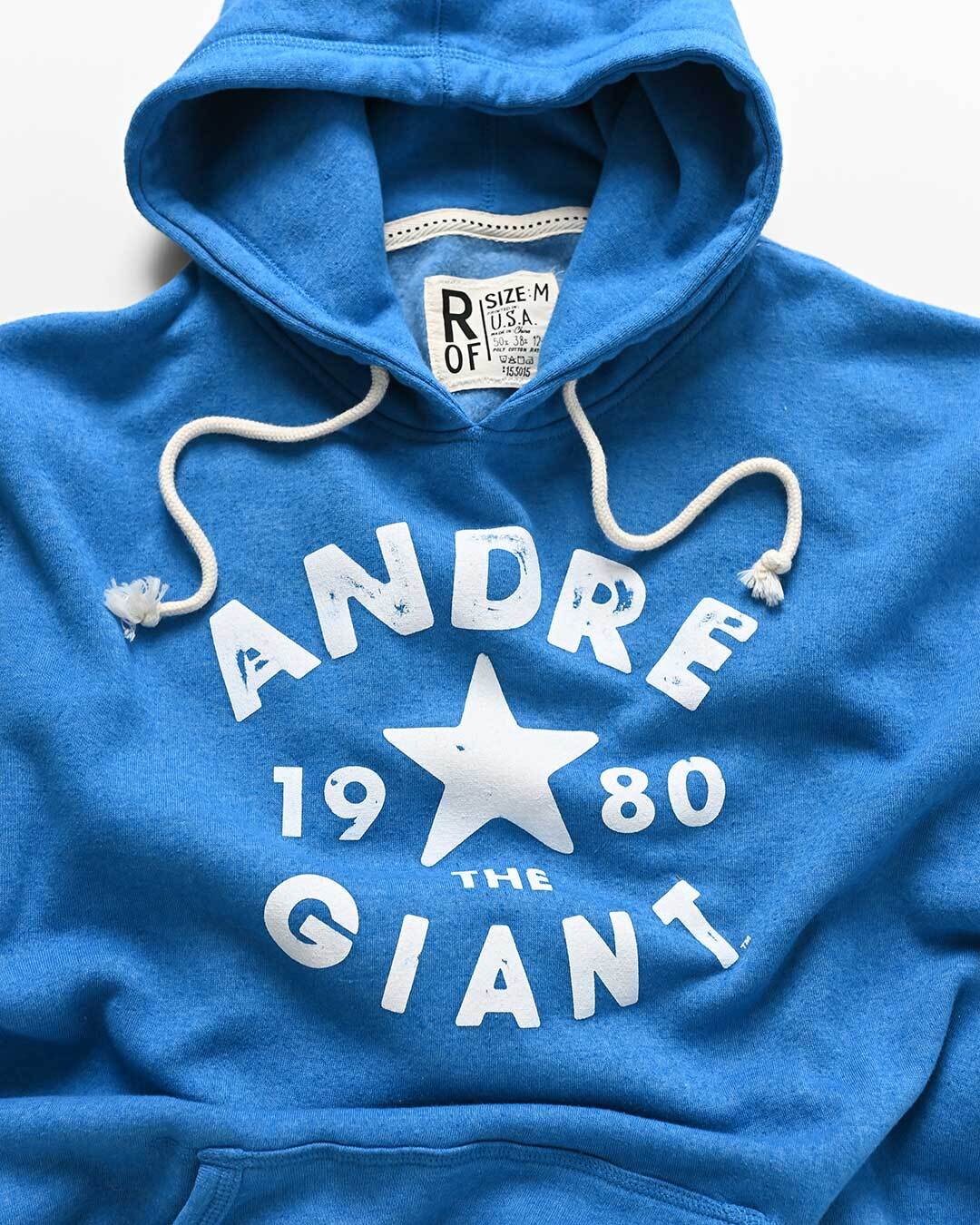 Vintage Blue Pullover Hoody featuring Andre 1980 Giant