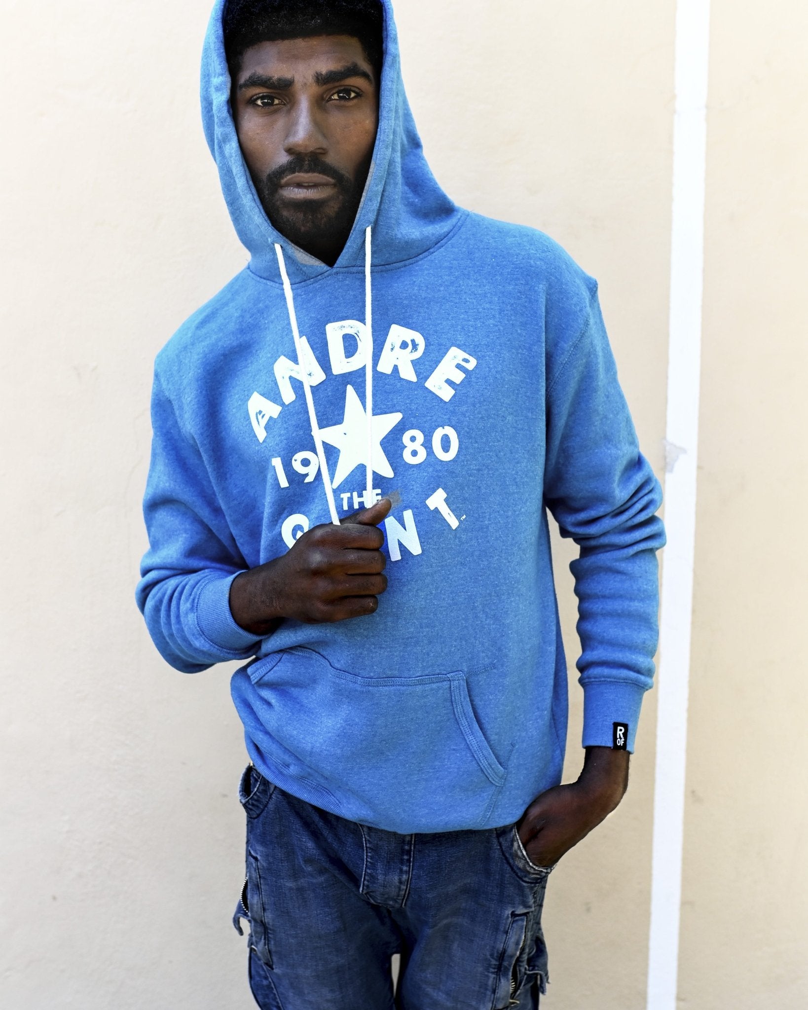 Vintage Blue Pullover Hoody featuring Andre 1980 Giant